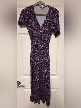 Merrick White Floral Navy Wrap Maxi Dress